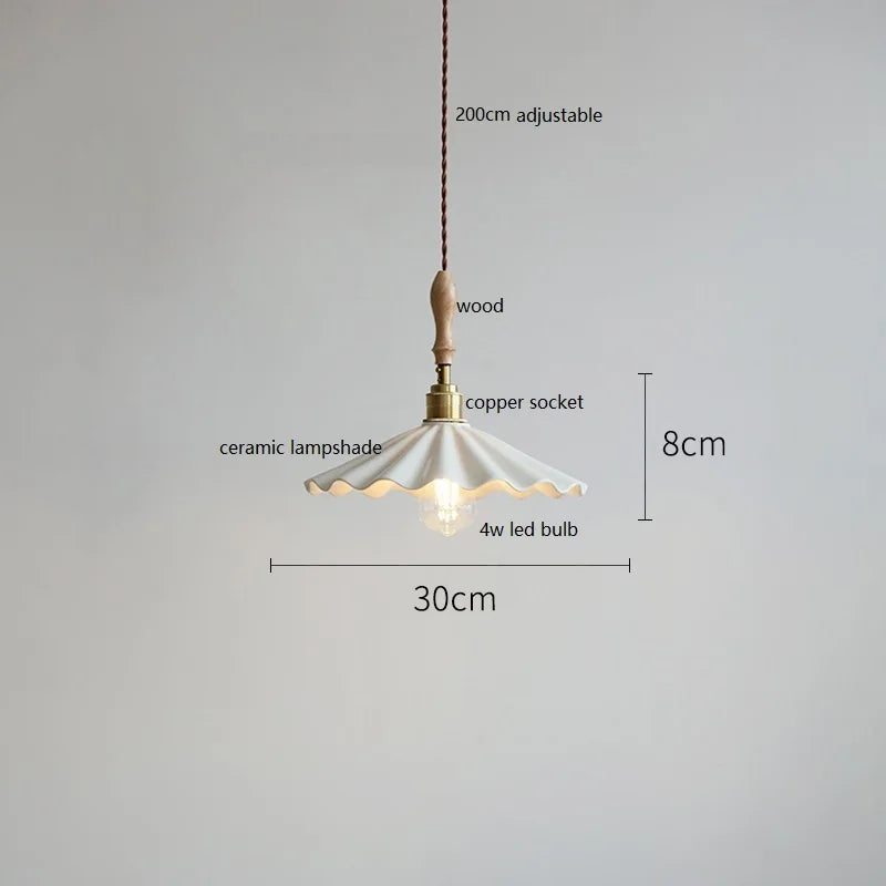 Butterfly Ceramic LED Pendant Lamp Beside Wooden Handle Copper Socket Home Decors Bedroom Dining Living Room Light Hang lamp