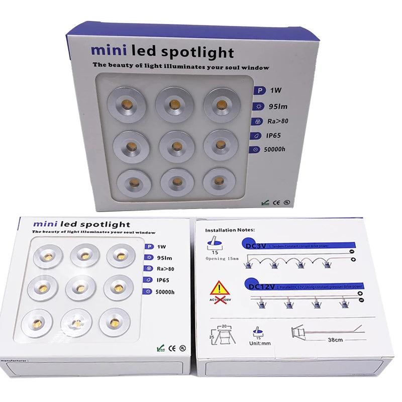 Mini LED 12V Recessed Ceiling Downlights 1W Dimmable Spotlight Black White Showcase Bedroom Party KTV DJ Stairs Spot Lights