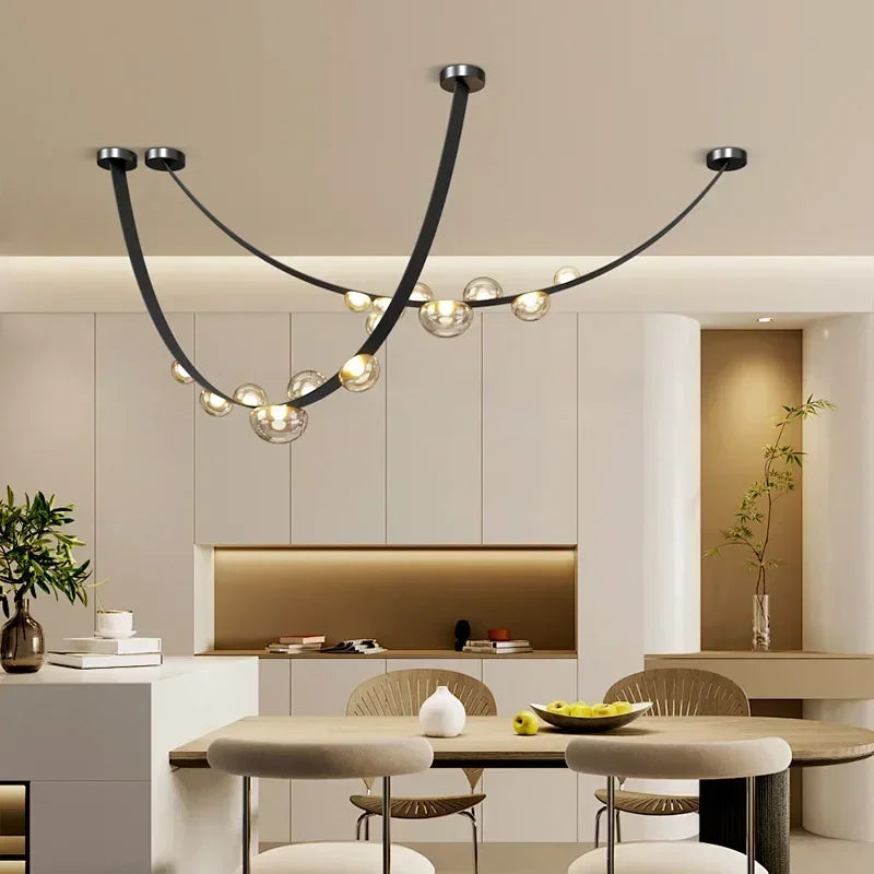 Nordic Minimalist Pendant Lamp Leather Glass Led Lights Modern Living Room Home Decoration Dining Villa Hanging Chandelier