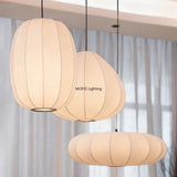 Japanese Wabi-Sabi Silk White E27 Ceiling Pendant Light - Nordic Art Fabric Chandelier Hanging Lamp Fixture for Living Room, Dining Area & Bedroom Decor