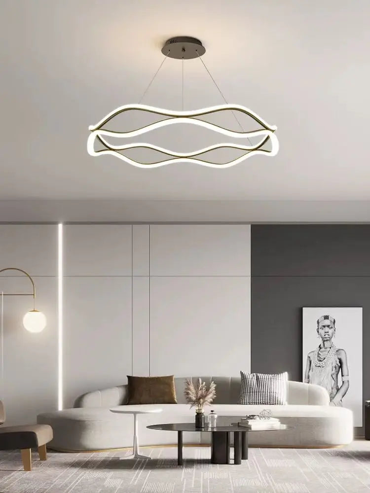 Modern LED Pendant Light Luxury Ring Chandelier for Bedroom Living Dining Room Indoor Hanging Lamp Home Decor Lighting Fixture