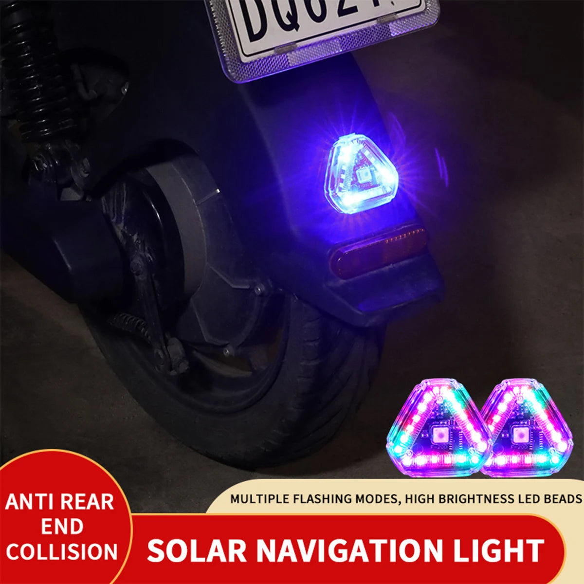 Triangle Solar Powered Strobe Warning Light - Colorful LED Motorcycle Tail Signal Lamp