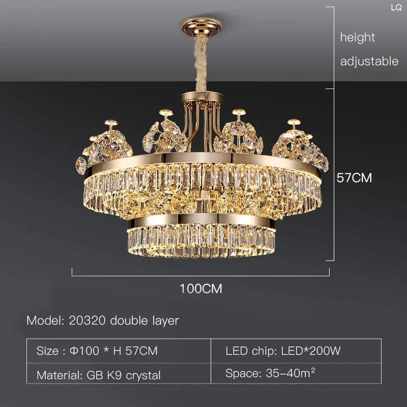 Building Home Atmosphere Living Room Postmodern Light Luxury Double-Layer Crystal Chandelier Villa Building Duplex Pendant Light