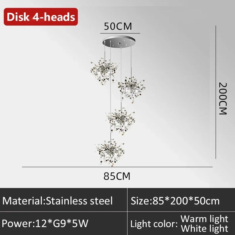 Modern Creative Stainless Steel Chrome Leaf LED Chandrlier Living Room Restaurant Pendant Lamp Display Window Bar Decor Lighting