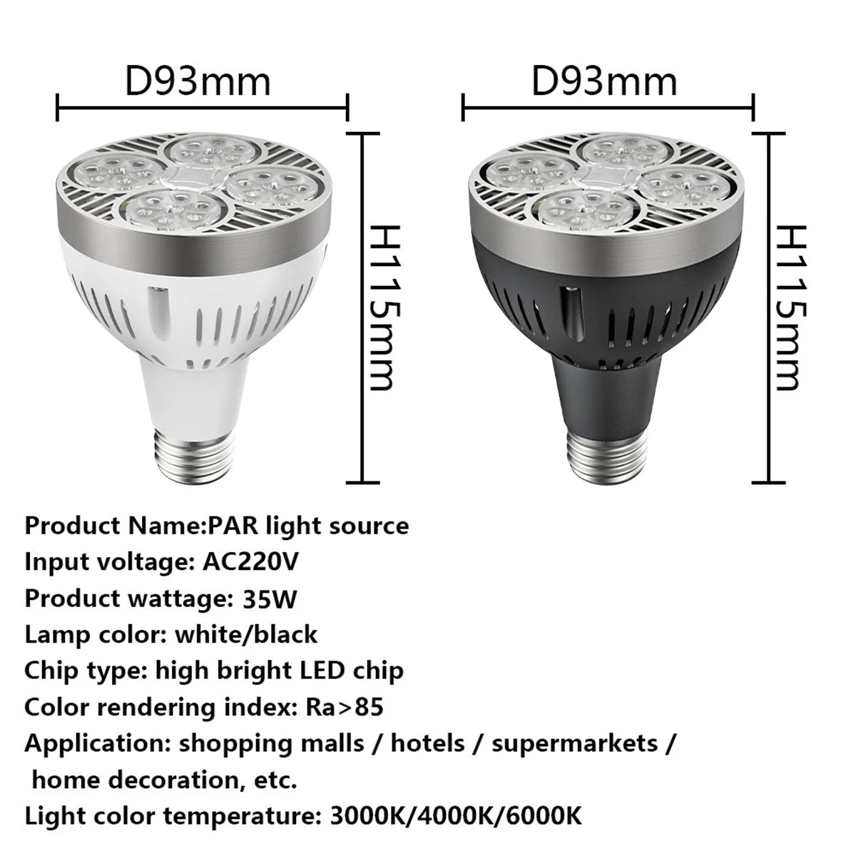 35W PAR30 E27 220V LED Light Spotlights Lamp 24 Degree Angle Cool Warm Neutral White 3000K 6000K For Show Room Shop Bar Decor