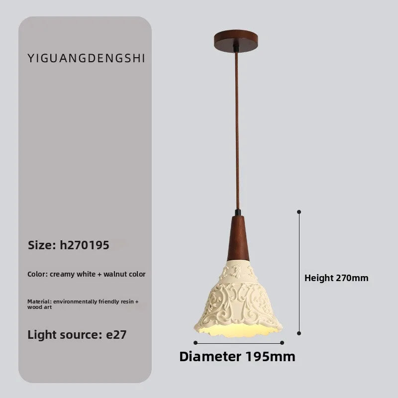 Vintage Walnut Wood Bedside Pendant Light, Style Lamp for Bedroom Ambience, French Retro Mood Lighting for Dining Room & Bedroom