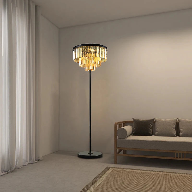 2025 Vintage Gray Amber Crystal Floor Lamps Hotel Living Room Home Appliance Luxury Cristal Lampara Decoration Bedside Lighting