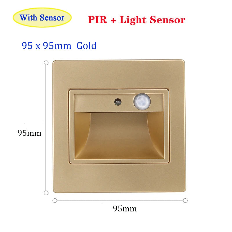 Night Foyer Intelligent Lamp PIR Motion Detector Sensor COB LED Stair Light Recessed Step Ladder Kitchen Foyer Wall Footlight