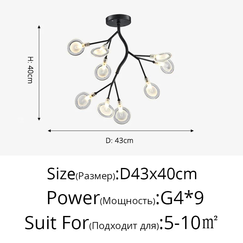 Modern Firefly LED Chandelier Black Gold for Living Room Bedroom Hall Home Decor Indoor Lighting Minimalist Ceiling Pendant Lamp