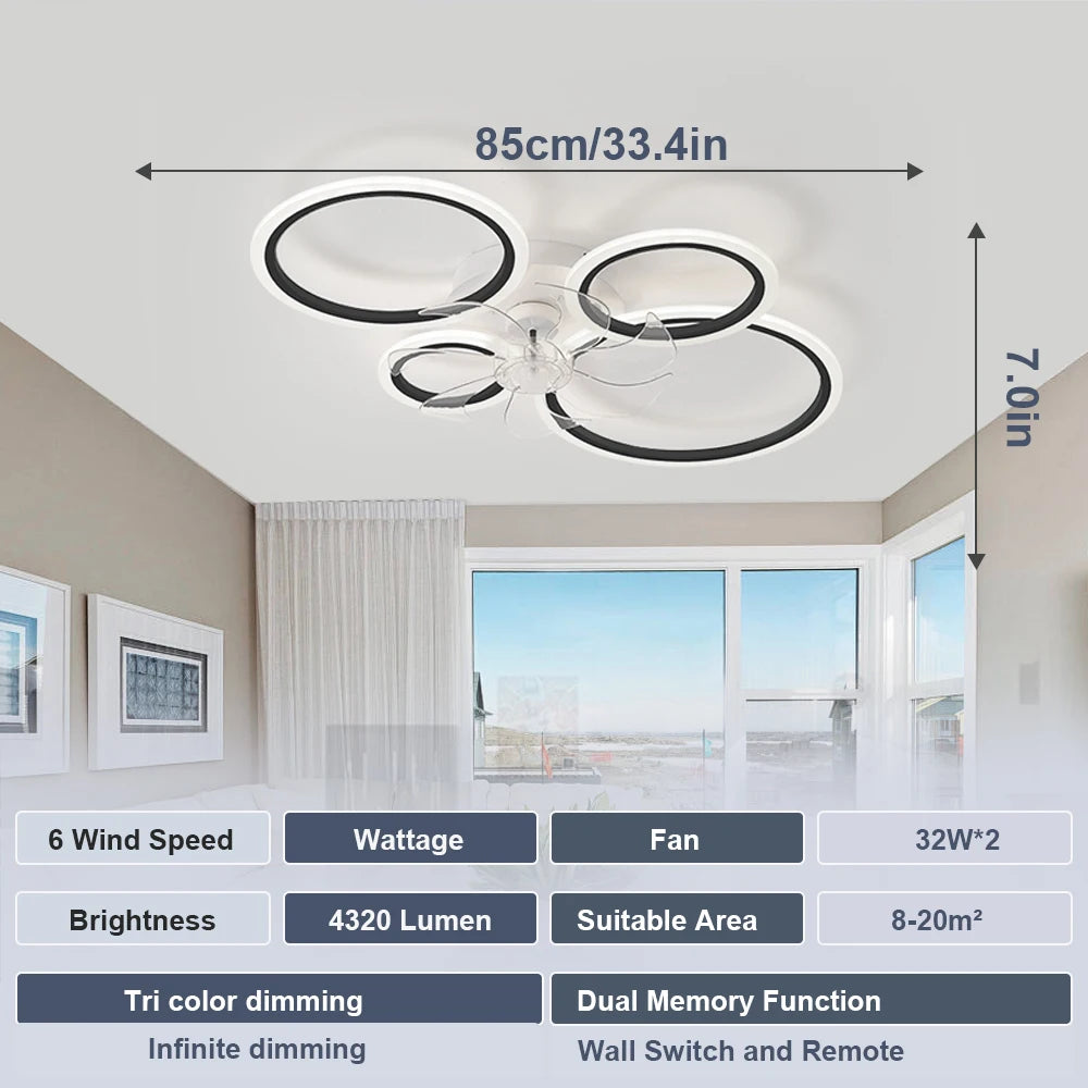 Modern LED Ceiling Fan with Light - Low Noise Chandelier for Bedroom & Kitchen
