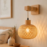 Bamboo Wall Lamp Sconce (1-Pack / 2-Pack) - Japanese Style Hand-Woven Wicker Light Fixture for Restaurant, Dining & Living Room