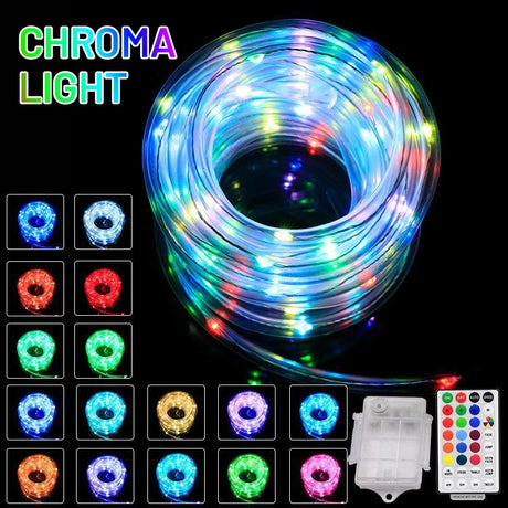 12M LED Rope Light Outdoor Waterproof Swimming Pool String Light 4 Modes Battery Operated Remote Control Trampoline String Light