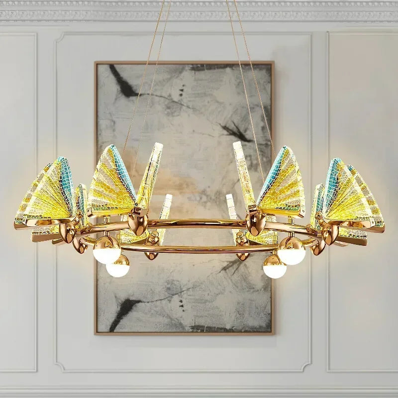 Nordic Creative Circular Butterfly Chandelier Bedroom Living Room Restaurant LED Pendant Lamps Modern Home Lighting Decoration
