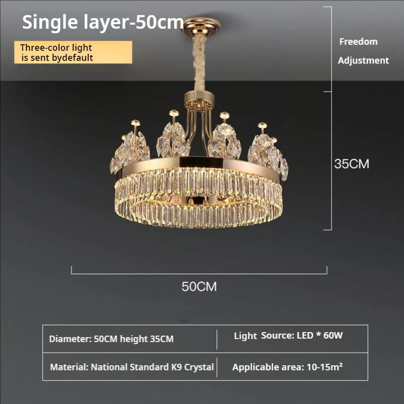 Building Home Atmosphere Living Room Postmodern Light Luxury Double-Layer Crystal Chandelier Villa Building Duplex Pendant Light