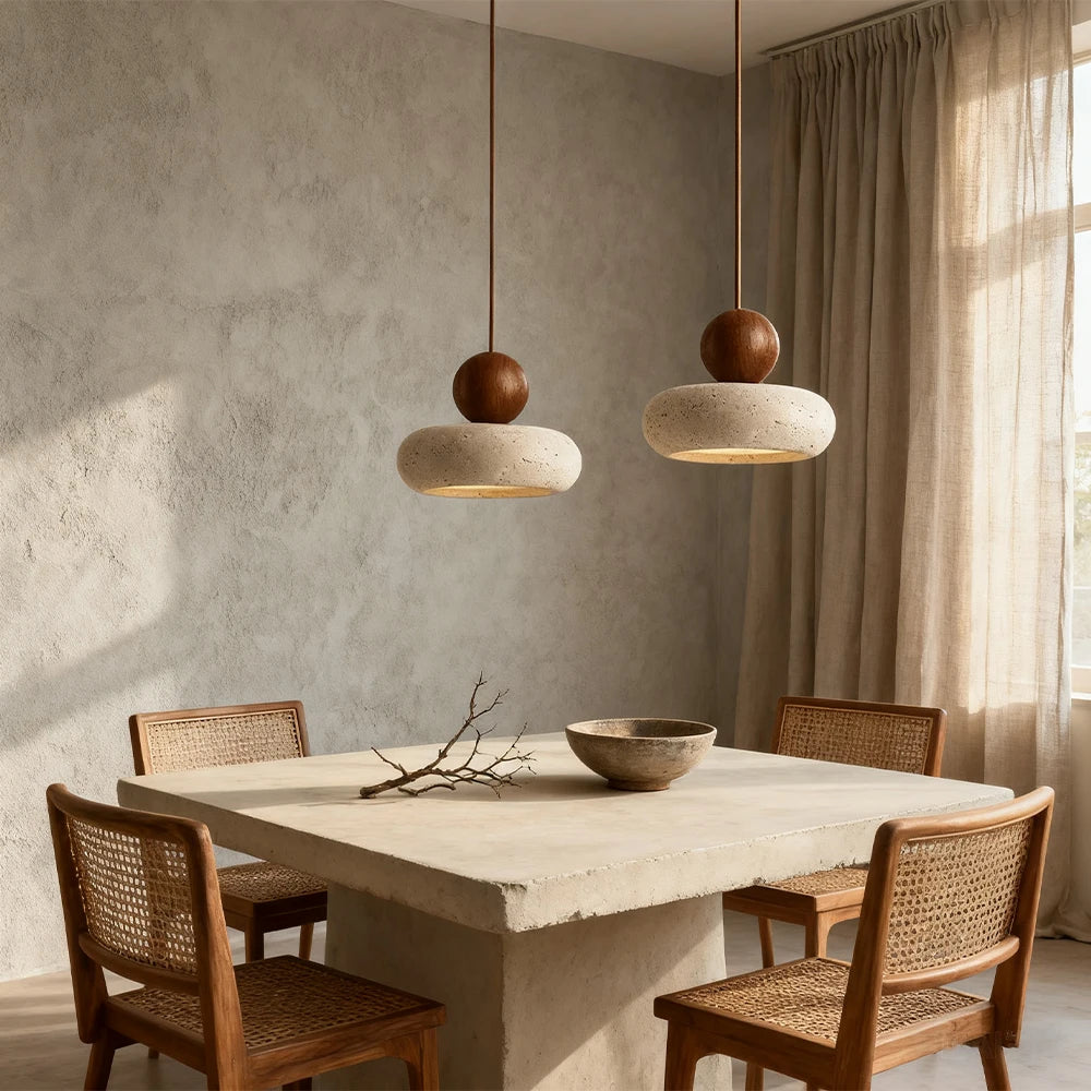 2026 New Cave Stone Pendant Light Bedroom Yellow Travertine LED Chandelier Living Dining Room Modern Hanging Lamp Decor Lighting