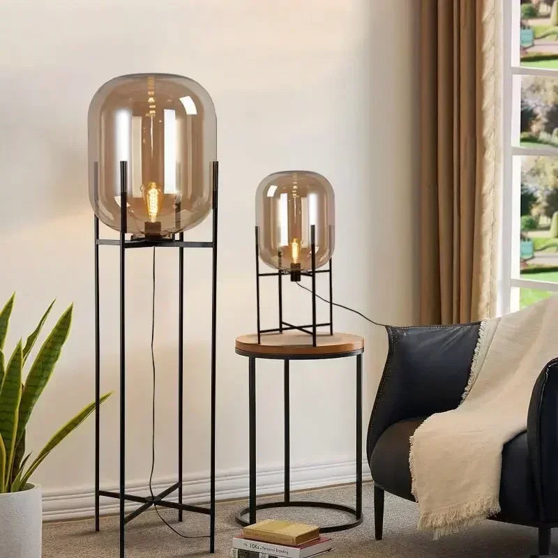 Nordic Minimalist Smoke Gray Glass Led Floor Lamp Designer Bedroom Bedside Table Light High-end Living Room Decoration Lighting