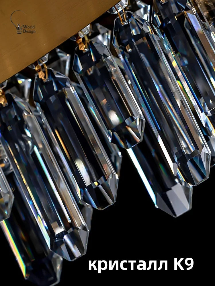 Dimmable Gold Rectangle Crystal Chandelier for Dining Living Room Modern Ceiling Light for Kitchen Island K9 Crystal Lights