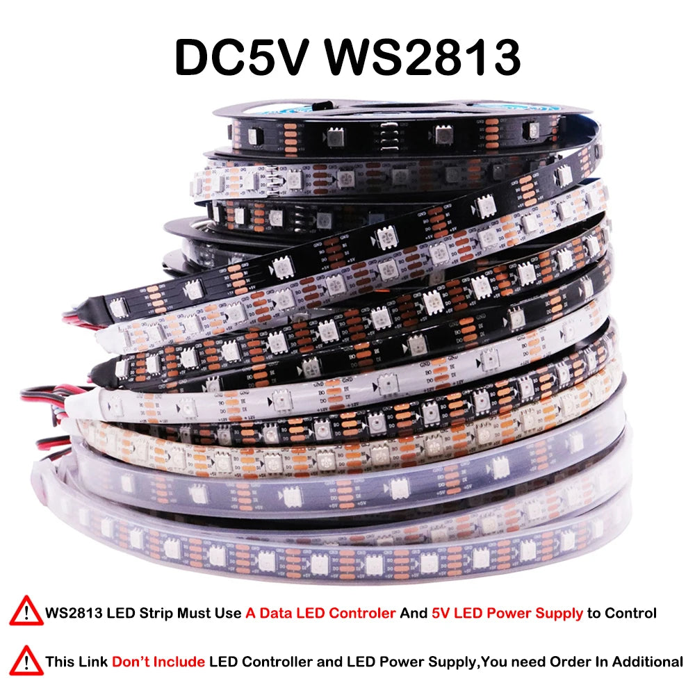 WS2812B WS2815 WS2813 WS2811 Addressable RGBIC LED Strip - DC5V/12V Smart Pixel Tape Light (30/60/144 LEDs/m)