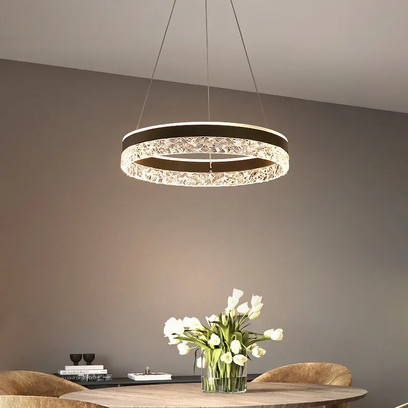 Modern Ring Pendant Lights Crystal for Living Dining Room Bedroom Hall Ceiling Chandelier Lamp Home Hanging Lustre Luminaire