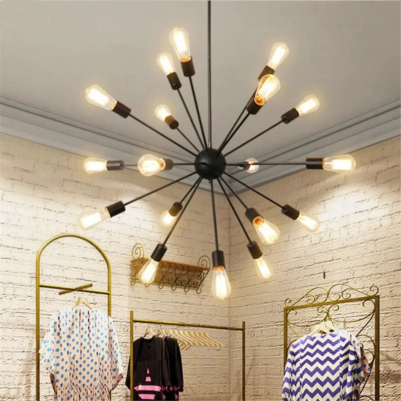 Modern Chandeliers Pendant Lamps Industrial Stair Lighting Fixtures Black Tube Spider Hanging Lamp Living Room Lighting Fixture