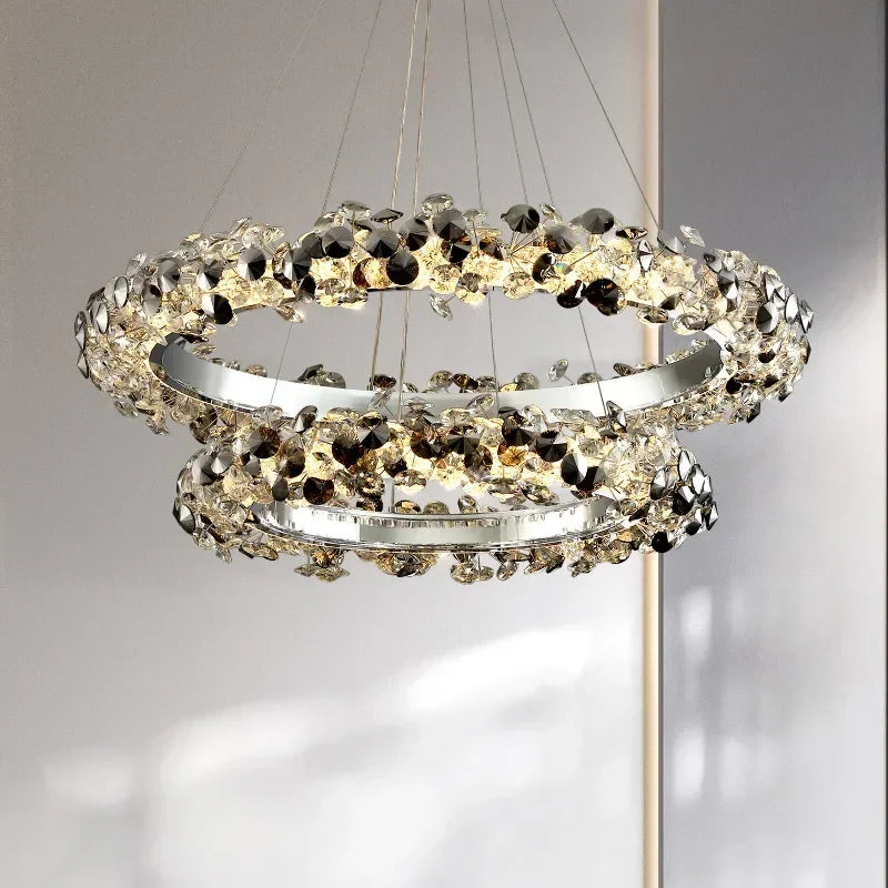 Simple Mix and Match Crystal Chandelier Living Room Ring Decorative Lights Luxury Stainless Steel Glossy Island LED Lights