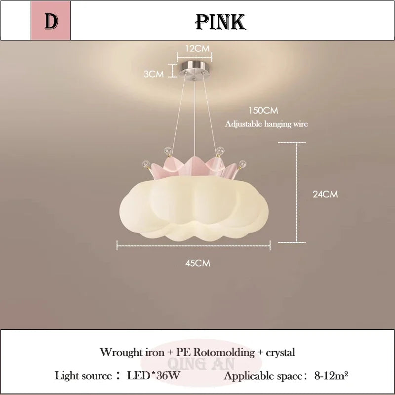 2025 New Crown LED Pendant Lamp Children's Room Restaurant Boy Girl Bedroom with Remote Control Chandelier Study Lighting Decor