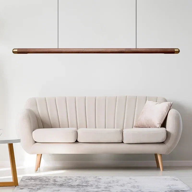 Wood Linear Pendant Light Fixtures Copper Over Kitchen Island Sink Ceiling Hanging Chandeliers for Dining Room Living Walnut