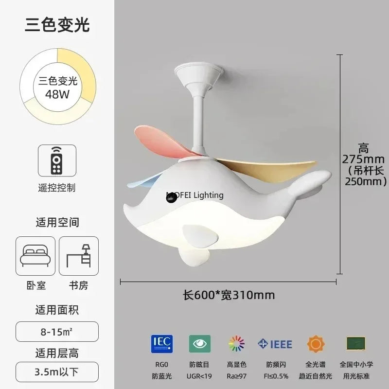2026 New Nordic Fan Pendant Lamp Creative Airplane Cartoon Fish Children's Bedroom Chandelier Personality Fan Light Fixture