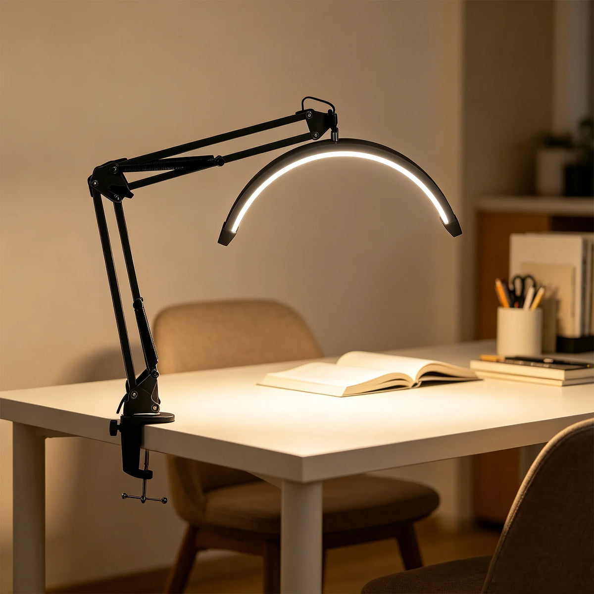 16-Inch U-Shaped Half-Moon LED Beauty Lamp - Eye-Protective Desk Light for Eyelash Extensions, Nail Art, Embroidery & Eyebrow Procedures