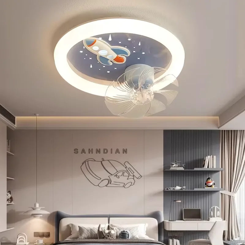2026 Modern Kids Room Ceiling Fan Light Cartoon Moon Astronaut Ceiling Lamp Boy Girl Bedroom Nursery Study Chandelier Ceiling Li