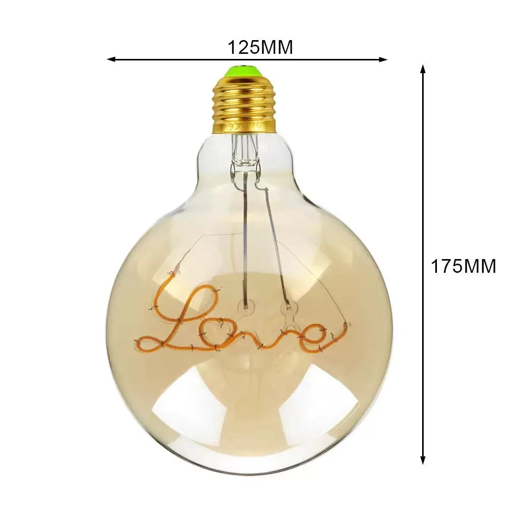 LOVE G125 220V 4W Dimmable Pink Red Yellow Edison Bulb Neon Letter Light Transparent Desk Light Ambient Light