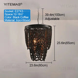 Vintage Black Pendant Chandelier Wood Beaded Antique Lighting Foyer Dining Nordic Chandelier Bedroom Pendant Kitchen Lamps
