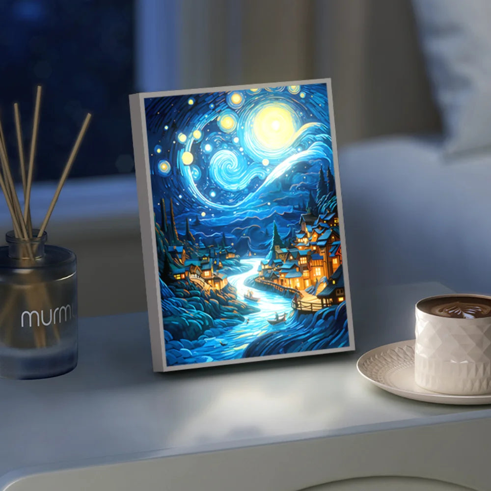 Van Gogh Starry Night LED Lamp - Swirling Sky 3D Light Art for Room Decor, Museum-Quality Lampara de Noche Lighting