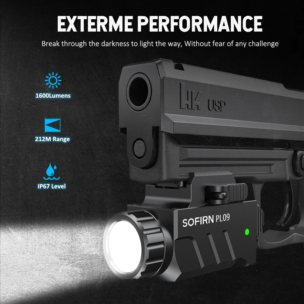 PL09 1600-Lumen Rechargeable Tactical Flashlight - Quick-Release Picatinny Rail Mount