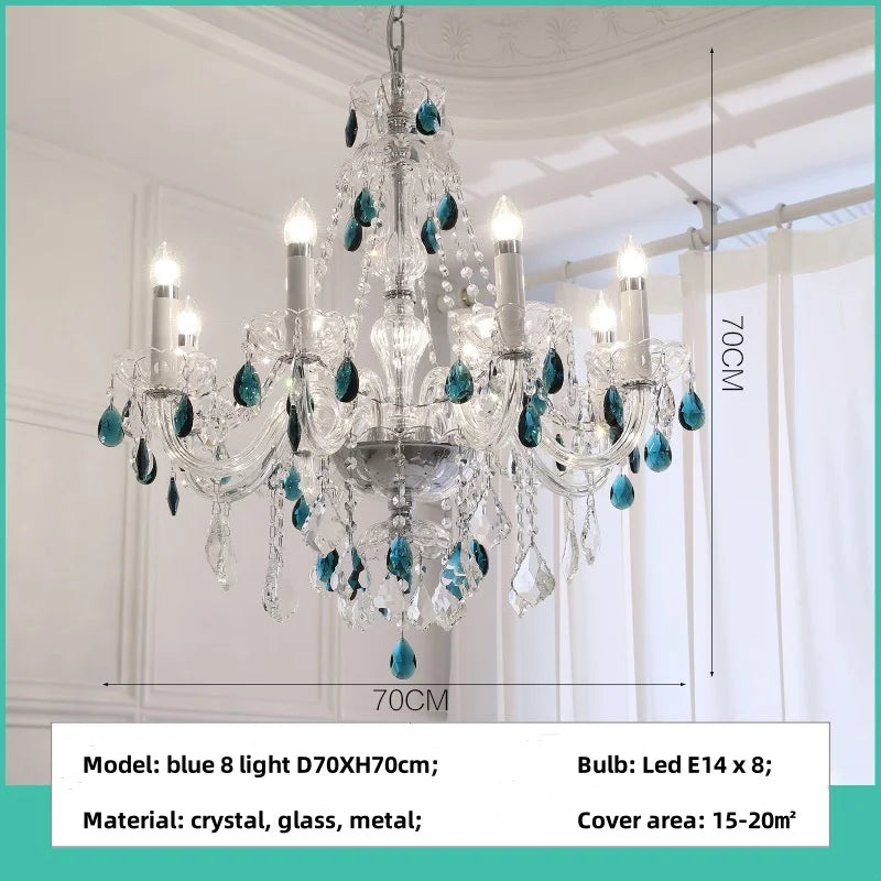 French Green Crystal Candle Chandelier Luxury Romantic Glass E14 Pendant Lights Living Room Art Decor Led Lamparas Bedroom Lamp
