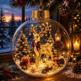 Transparent Lighted Christmas Ball Ornament Plastic Acrylic Santa Snowman Deer Pendant Cartoon Style Exquisite