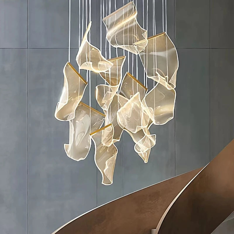 Luxury Hanging Acrylic Chandeliers for Bedroom Living Dining Room Office Hall Iron Paper Hanging Lamps Nordic Branch Chandeliers
