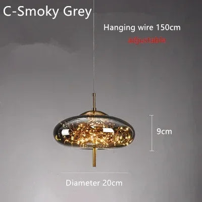 LED Nordic Net Red Bedside Chandelier Girl Light Glass Small  Luxury Long Line Personality Art Full of Stars Hotel Bar Xn