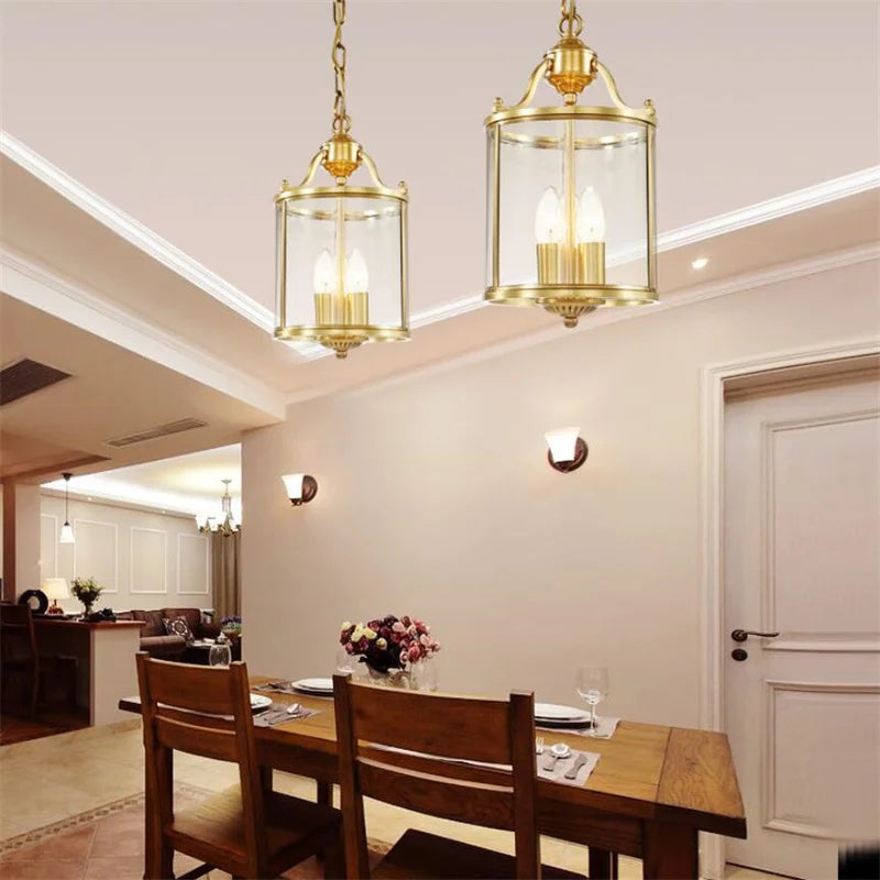 American Country Style Hanging Lamp Interior Lighting Fixtures Pendant Lights Bronze Glass Chandeliers For Living Dinner Room