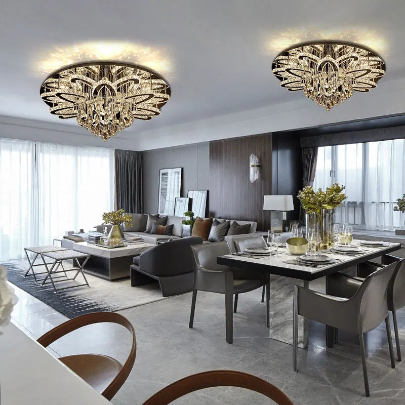 High-end Luxury LED Chandelier Living Room Restaurant Bedroom Hotel Villa Remote Control Crystal Pendant Lamp Home Decor Light