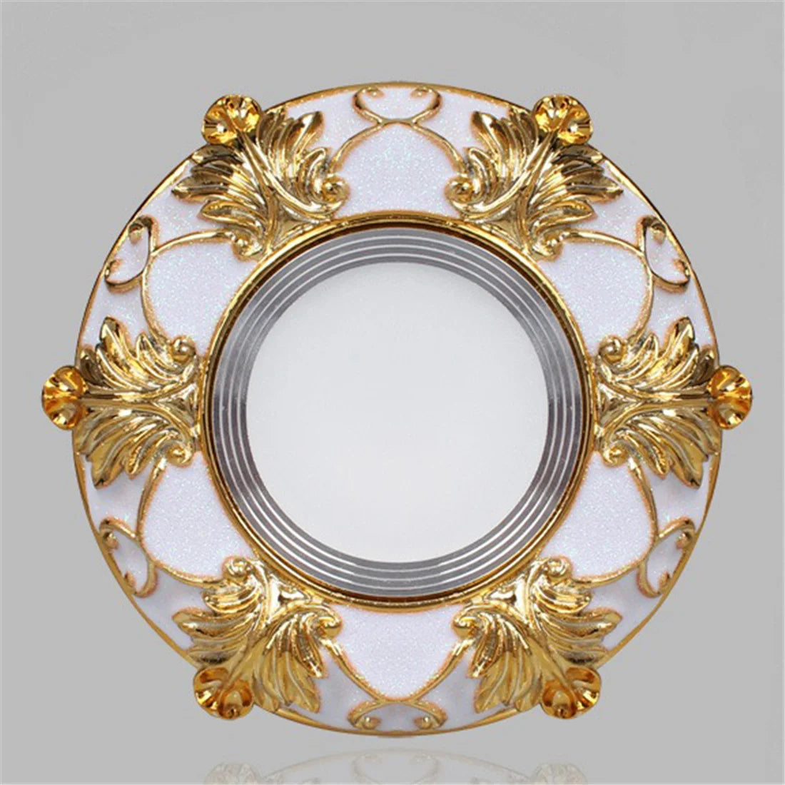 European Square Resin Golden Lace LED Recessed Downlight (3W/5W 220V) - Luxury Vintage Ceiling Spotlight Fixture (Fits 7.5cm Cutout) for Foyer, Dining Room & Corridor Decor