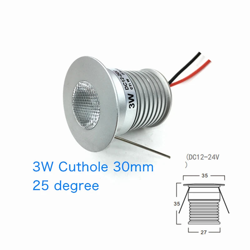 Indoor LED Mini Downlight 3W 1W Dimmable Recessed Down Light DC12V Aluminium Ceiling spot Lamp Under Bedroom Cabinet Spotlight