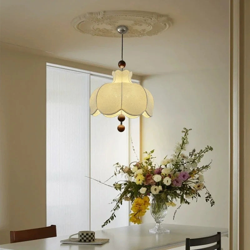 Vintage Fabric Pendant Lamp - Retro Textile Ceiling Hanging Light Chandelier Fixture for Living Room, Dining Room & Home Decor