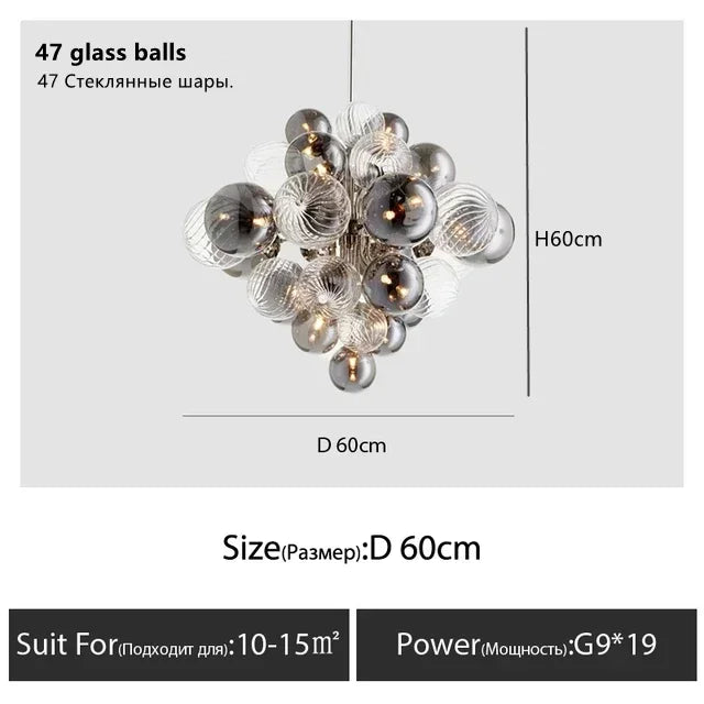 Luxury Smoke Gray Glass Bubble Ball Chandelier Living Room Nordic Bedroom Dining Hall Grape Pendant Lamp Home Lighting Fixtures