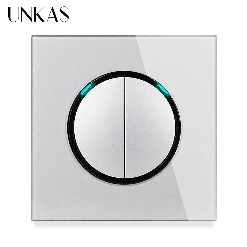 Modern 2-Way Pass Through Light Switch - Gray Glass Panel with LED Indicator