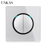 Modern 2-Way Pass Through Light Switch - Gray Glass Panel with LED Indicator