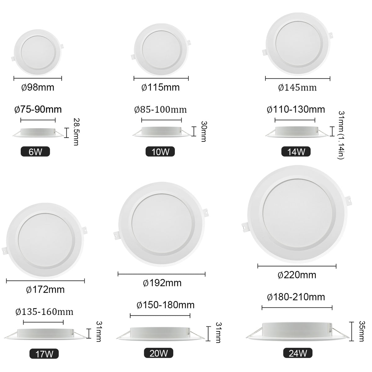 10pcs/lot Downlight AC110V AC220V Ceiling Light 17W 20W 24W Recessed Led Down light Round Panel Light Spotlight Indoor Lighting