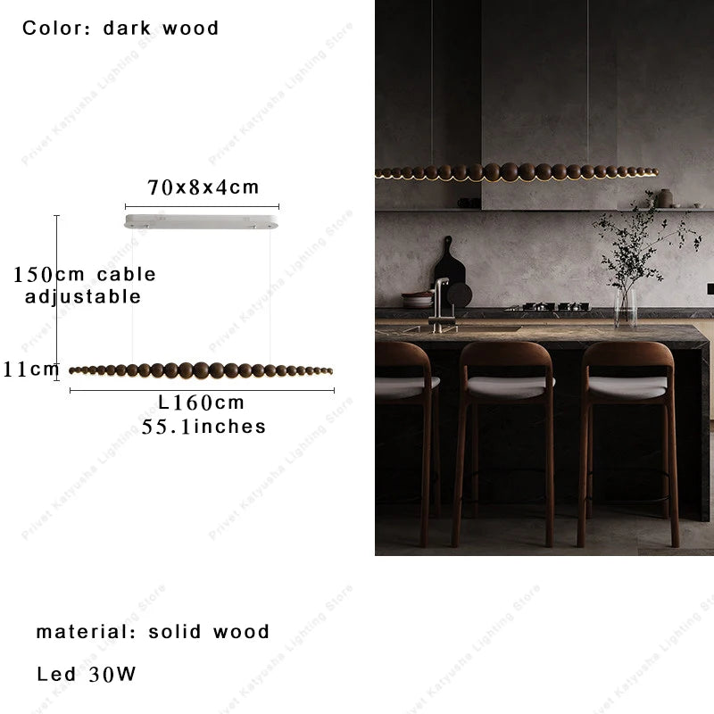2026 Oriental Solid Wood Carving Chandelier - Long LED Dining Room Light