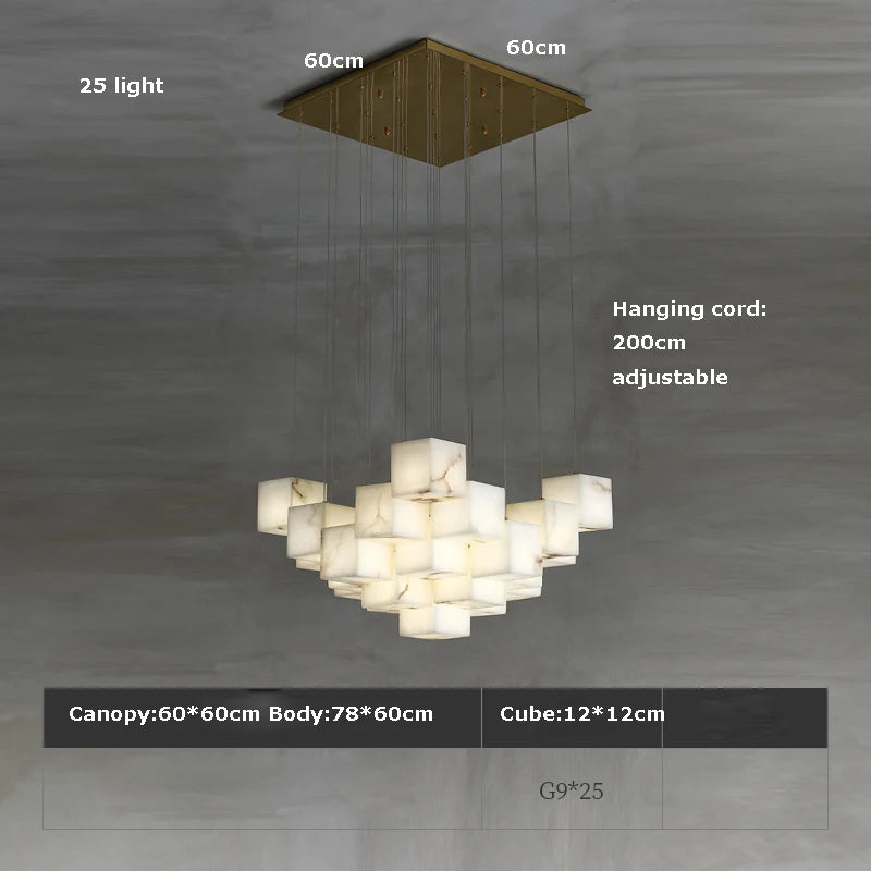 Rubik's Cube Marble Home Decoration Gold LED Chandelier Lighting Hanging Lamps 2026 New Trend Lustre Para Sala Estar For Foyer
