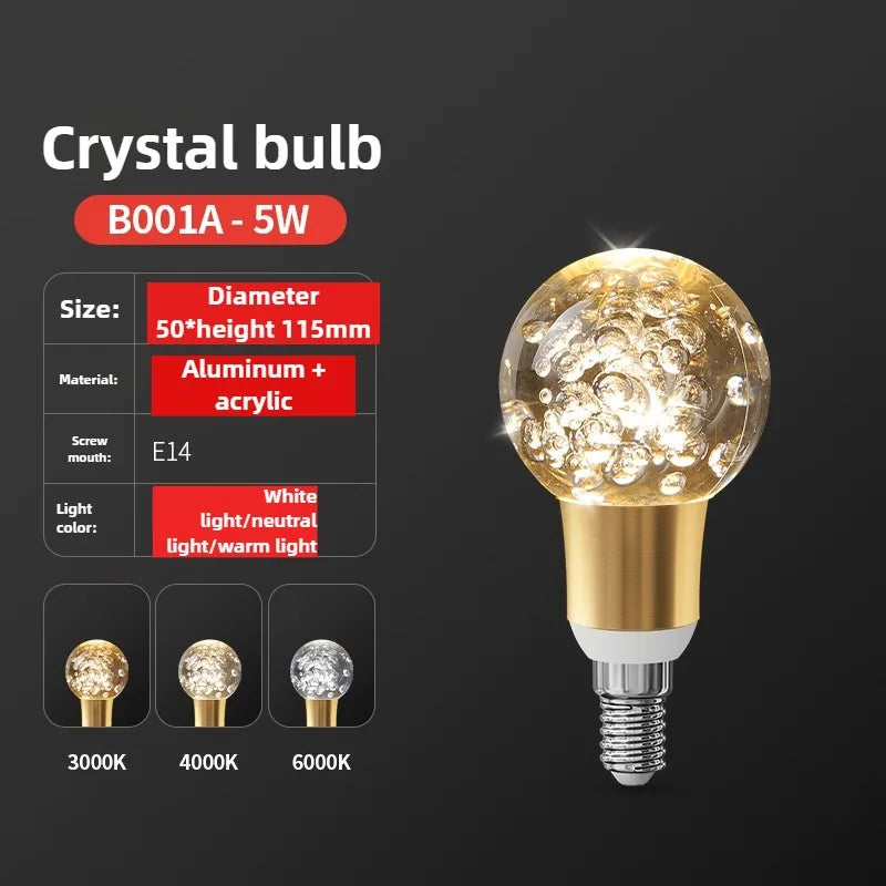 Acrylic Crystal Mini Pendant Light 2pcs - E27/E14 LED Fairy Lamp for Bedroom & Kitchen, Warm White/Cold White, 110V-220V